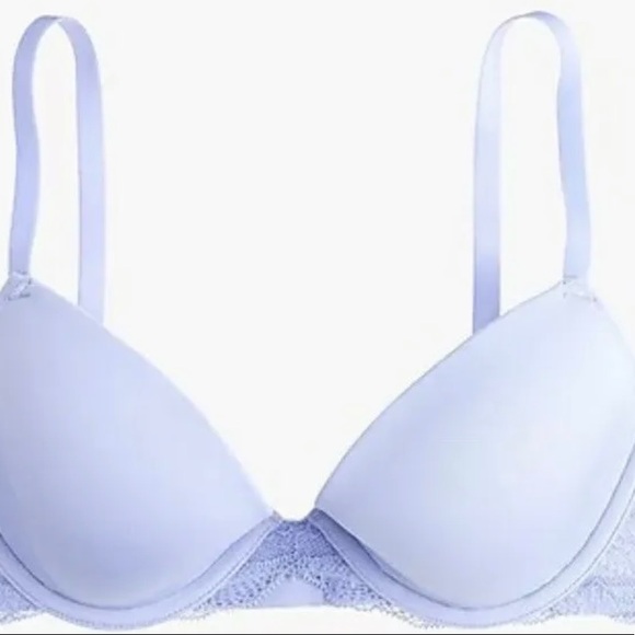 Jcrew 48$ Everyday T-shirt bra with lace trim SZ 34D Color:Light Peri - Picture 2 of 7